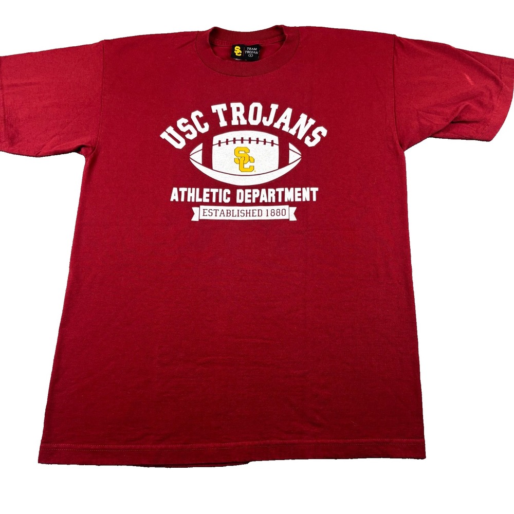 VTG Y2K USC Trojans Football Shirt Men Large Red Athletic Department Made in USA
